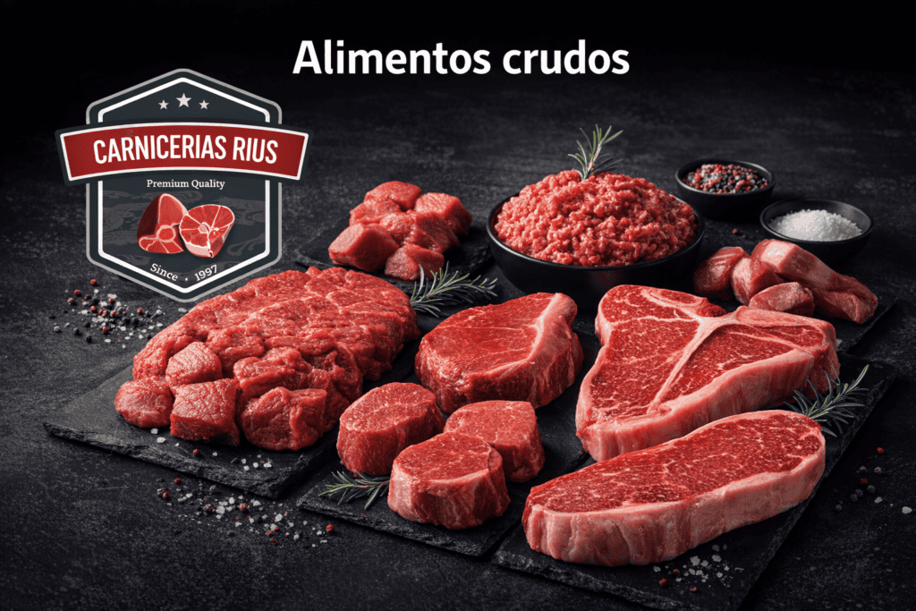 Variedad de carnes crudas de Carnicerías Rius.