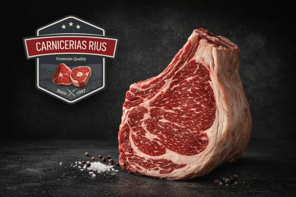 Chuletón de carne con logotipo de carnicería