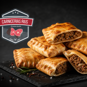 Empanadas rellenas de carne doradas en Carnicerías Rius.