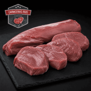 Carne fresca en tabla, logo Carnicerías Rius