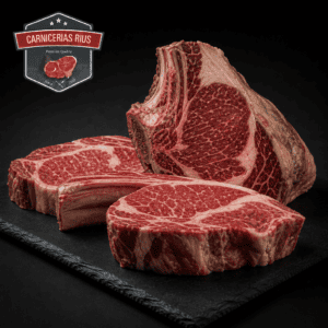 Carnes premium de Carnicerías Rius en tabla negra.