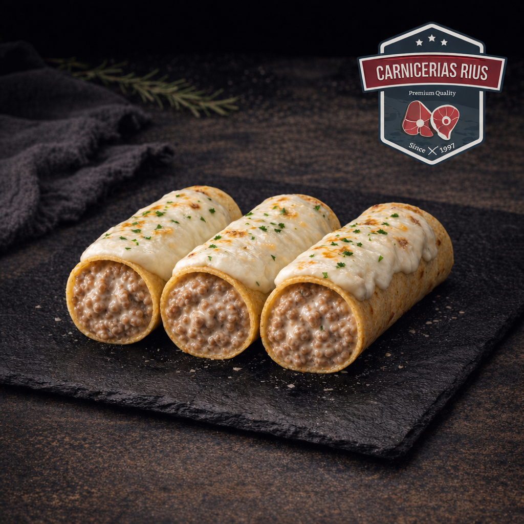 Canelones de carne con queso gratinado
