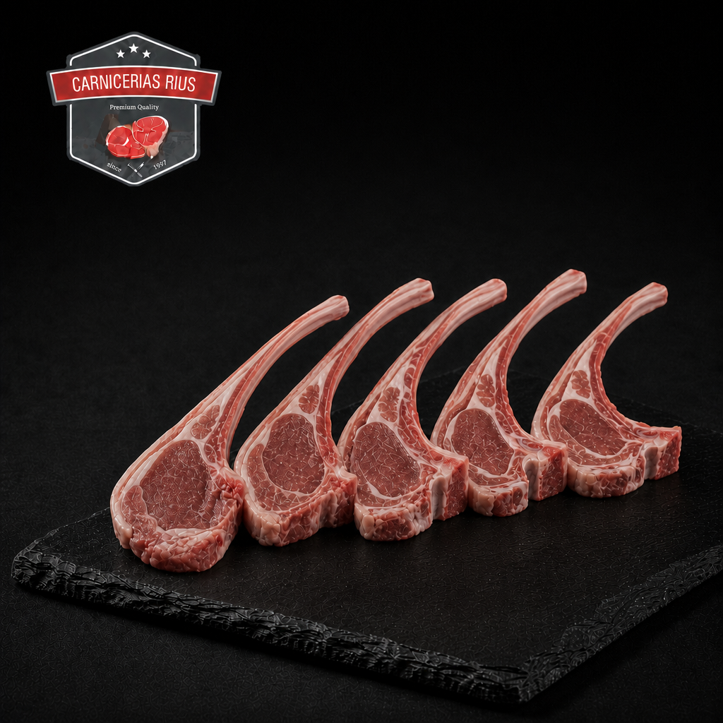 Chuletas de cordero en tabla negra.