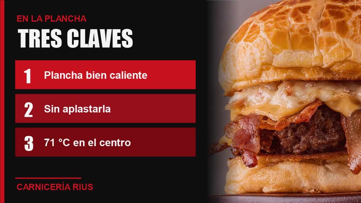 Tres claves para cocinar una hamburguesa de bacon y queso en la plancha